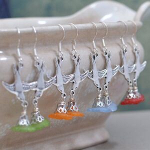 Silver Bird and Flower Earrings